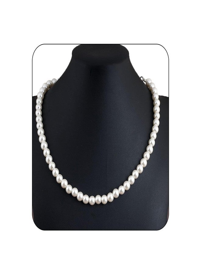POYAMUSE Classic Pearl Necklace for Women - White Pearl Necklace, Elegant Jewelry - Pearl Strands, Pearl Jewelry for Women - 8mm - Image 3